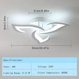 Pheashine Modern Led Ceiling Light 36W 6500K Cool White 52Cm  Acrylic Ceiling Lamp For Bedroom, Living Room, Dining Room - thumbnail 4
