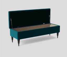 137Cm Safar Ottoman Bench With Storage And Turned Wooden Legs- Plush Velvet Shoes Bench - Emerald Green Chesterfield Storage Bench - thumbnail 2