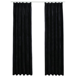 Berkfield Blackout Curtains 2 Pcs With Hooks Velvet Black 140X245 Cm - thumbnail 2