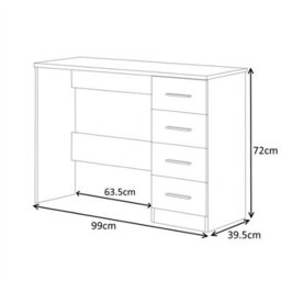 Reflect 4 Drawer Desk - Grey Gloss & Matt White - Modern Bedroom Storage For Vanity, Work Or Study - H: 72Cm X W: 99Cm X D: 39.5Cm - thumbnail 6