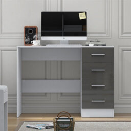 Reflect 4 Drawer Desk - Grey Gloss & Matt White - Modern Bedroom Storage For Vanity, Work Or Study - H: 72Cm X W: 99Cm X D: 39.5Cm - thumbnail 2