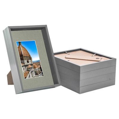 "Nicola Spring A4 (8 X 12"") Deep Photo Frames - Grey/grey Mount - 3D Deep Box Picture Frame Display Case (31 X 22Cm) X5"
