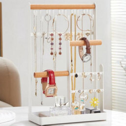 Xample Jewellery Organiser Jewellery Stand Holder, 4 Tiers Jewelry Stands Necklace Organizer Earring Holder, 10 Hooks Jewelry Tower Rack - thumbnail 2