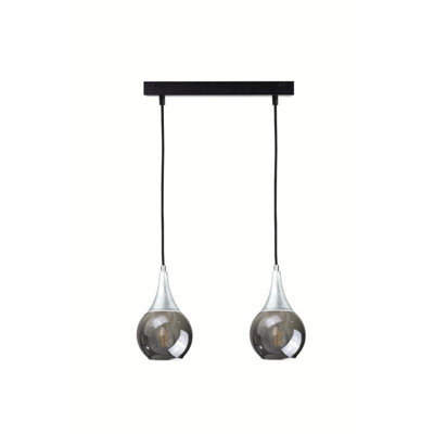 Luminosa Lighting Luminosa Lacrima Bar Pendant Ceiling Light Black, Silver Smoky Glass Shade 2X E27 - image 1