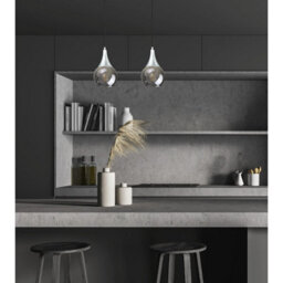 Luminosa Lighting Luminosa Lacrima Bar Pendant Ceiling Light Black, Silver Smoky Glass Shade 2X E27 - thumbnail 2
