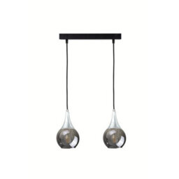 Luminosa Lighting Luminosa Lacrima Bar Pendant Ceiling Light Black, Silver Smoky Glass Shade 2X E27 - thumbnail 1