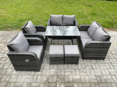 Fimous Wicker Pe Rattan Garden Dining Set Outdoor Furniture Sofa With Rectangular Dining Table 2 Small Footstool Dark Grey Mixed - image 1