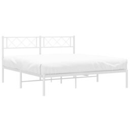 Berkfield Metal Bed Frame With Headboard White 135X190 Cm 4Ft6 Double - thumbnail 3