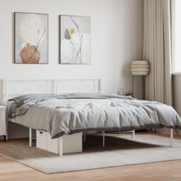 Berkfield Metal Bed Frame With Headboard White 135X190 Cm 4Ft6 Double