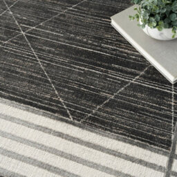 Charcoal Silver Abstract Bordered Chequered Easy To Clean Rug For Bedroom & Living Room-239Cm X 300Cm - thumbnail 6