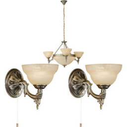 Elegant Bronze Satin Glass Chandelier With Matching Wall Lights Set