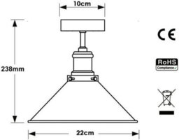 Vintage Ceiling Light Flush Mounted Lamp With E27 Holder For Living Room Bedroom Kitchen Metal Easy Fit 22Cm Cone Shade Lighting - thumbnail 2