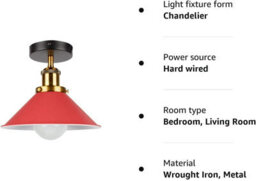 Vintage Ceiling Light Flush Mounted Lamp With E27 Holder For Living Room Bedroom Kitchen Metal Easy Fit 22Cm Cone Shade Lighting - thumbnail 6