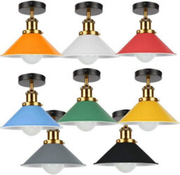 Vintage Ceiling Light Flush Mounted Lamp With E27 Holder For Living Room Bedroom Kitchen Metal Easy Fit 22Cm Cone Shade Lighting - thumbnail 4
