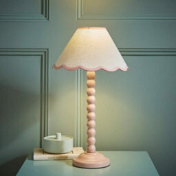 Valuelights Bobbles Rose Pink Bobbin Table Lamp With Pink Trim Scallop Shade - Led Bulb Included - thumbnail 2
