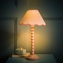 Valuelights Bobbles Rose Pink Bobbin Table Lamp With Pink Trim Scallop Shade - Led Bulb Included - thumbnail 3