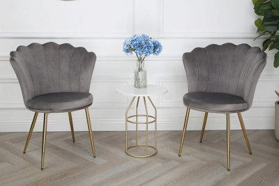 Mini Flora - Pair Of Dining Chairs - Velvet Upholstery With Floral Design (Grey) - image 1
