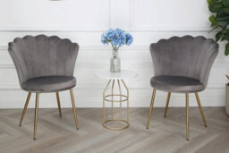 Mini Flora - Pair Of Dining Chairs - Velvet Upholstery With Floral Design (Grey) - thumbnail 1