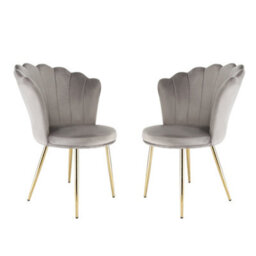 Mini Flora - Pair Of Dining Chairs - Velvet Upholstery With Floral Design (Grey) - thumbnail 2