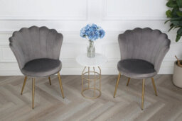 Mini Flora - Pair Of Dining Chairs - Velvet Upholstery With Floral Design (Grey) - thumbnail 3