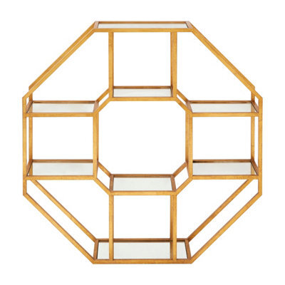 Premier Housewares Interiors By Premier Hexagonal Shelf Unit, Elegant Mirrored Storage Shelf Unit, Antique Luxe Design Decorative Wall Unit - image 1