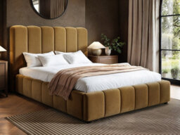 Solace+Co Emilie Ribbed Kingsize Ottoman Bed Mocha Velvet - thumbnail 1
