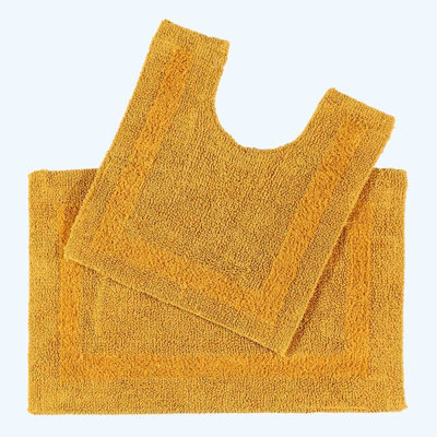 Homescapes Luxury Reversible Cotton Bath Mat Set - Mustard Yellow - image 1
