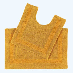 Homescapes Luxury Reversible Cotton Bath Mat Set - Mustard Yellow - thumbnail 1