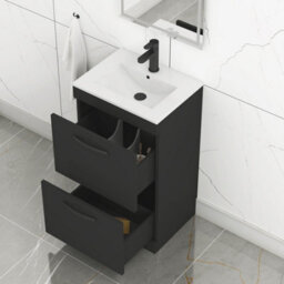 Royal Bathrooms Turin 500mm Floor Standing Vanity Unit Matt Black 2 Drawer Minimalist Basin With Matt Black Handles - thumbnail 5