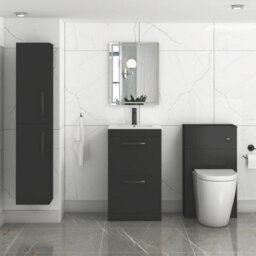 Royal Bathrooms Turin 500mm Floor Standing Vanity Unit Matt Black 2 Drawer Minimalist Basin With Matt Black Handles - thumbnail 4