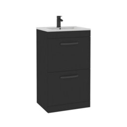 Royal Bathrooms Turin 500mm Floor Standing Vanity Unit Matt Black 2 Drawer Minimalist Basin With Matt Black Handles - thumbnail 6