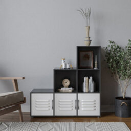 Urbn-Living 6-Cube Step Shelving Unit With Metal Doors - thumbnail 1