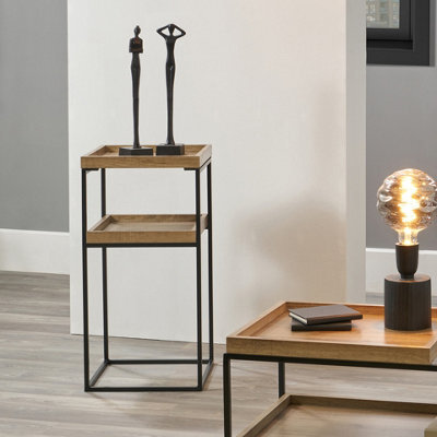 Pacific Lifestyle Gallery Natural Wood Veneer And Black Metal Side Table - image 1