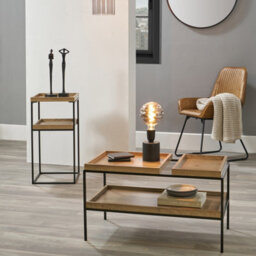 Pacific Lifestyle Gallery Natural Wood Veneer And Black Metal Side Table - thumbnail 7