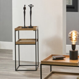 Pacific Lifestyle Gallery Natural Wood Veneer And Black Metal Side Table - thumbnail 1