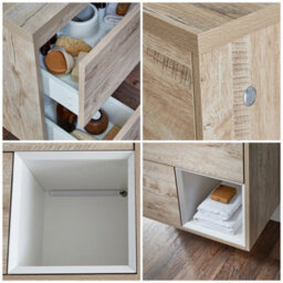 Homestylestore Light Oak 600mm Wall Hung Bathroom Vanity Unit With Countertop Basin And Led Lights - thumbnail 4