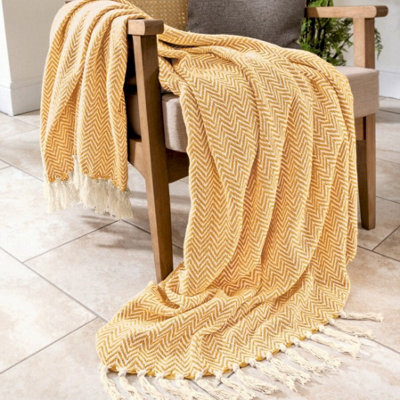 Allure Bath Fashions Audley Chevron Herringbone Throw Blanket - Mustard, 150 X 200Cm - image 1