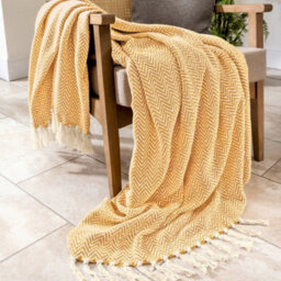 Allure Bath Fashions Audley Chevron Herringbone Throw Blanket - Mustard, 150 X 200Cm - thumbnail 1