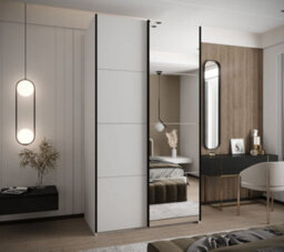 Arte Trosa Iii White Mirrored Sliding Door Wardrobe W1400mm H2450mm D640mm With Black Steel Handles - thumbnail 2