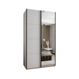 Arte Trosa Iii White Mirrored Sliding Door Wardrobe W1400mm H2450mm D640mm With Black Steel Handles