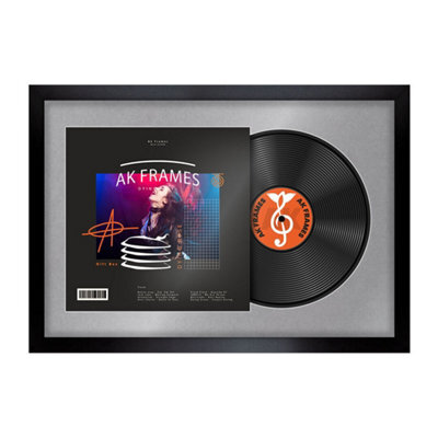 "AK Frames 25X17"" Black Sleek Vinyl Record Frame With Mid Grey Mount For 12 Inch Lp Cover & Disc - Overlapped Design" - image 1