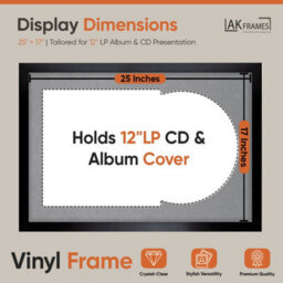 "AK Frames 25X17"" Black Sleek Vinyl Record Frame With Mid Grey Mount For 12 Inch Lp Cover & Disc - Overlapped Design" - thumbnail 2