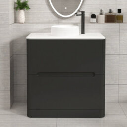 Royal Bathrooms Venice 800mm Matt Nocturne Black Freestanding Bathroom Countertop Vanity Unit 2 Drawer With Round Basin - thumbnail 1