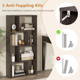 Costway 5-Tier Geometric Bookshelf 120 Cm Tall Bookcase Modern 8-Cube Display Shelving - thumbnail 9