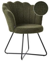 Wyld And Coco Armless Boucle Chair Dark Green - Shell Back, Black Metal Frame, Compact Accent Seat - thumbnail 3