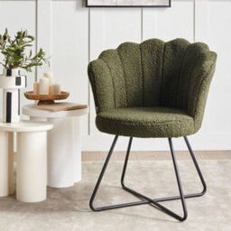 Wyld And Coco Armless Boucle Chair Dark Green - Shell Back, Black Metal Frame, Compact Accent Seat - thumbnail 2
