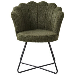 Wyld And Coco Armless Boucle Chair Dark Green - Shell Back, Black Metal Frame, Compact Accent Seat - thumbnail 1