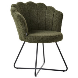Wyld And Coco Armless Boucle Chair Dark Green - Shell Back, Black Metal Frame, Compact Accent Seat - thumbnail 4