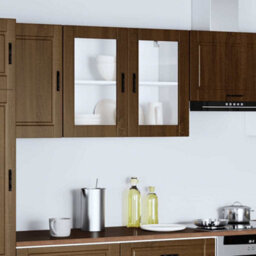 Berkfield Kitchen Wall Cabinet With Glass Door Porto Brown Oak - thumbnail 3