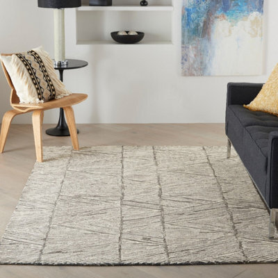 Grey White Handmade Wool ,abstract Geometric Easy To Clean Rug For Bedroom & Living Room-160Cm X 221Cm - image 1